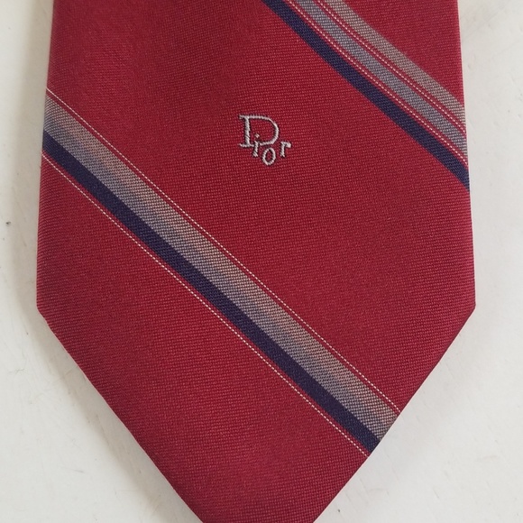 Christian Dior Red Striped Tie - Picture 2 of 3